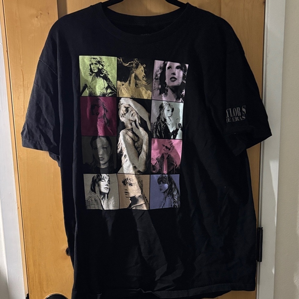 Taylor Swift Black Tee with Multicolor Portraits